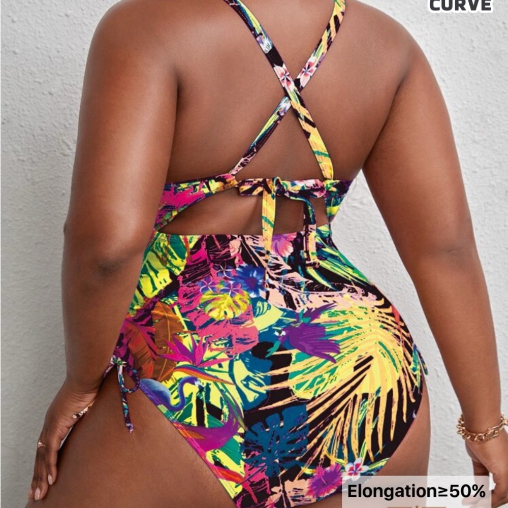 SHEIN Tropical Cutout One-Piece Swimsuit Size 1X - Picture 2 of 4
